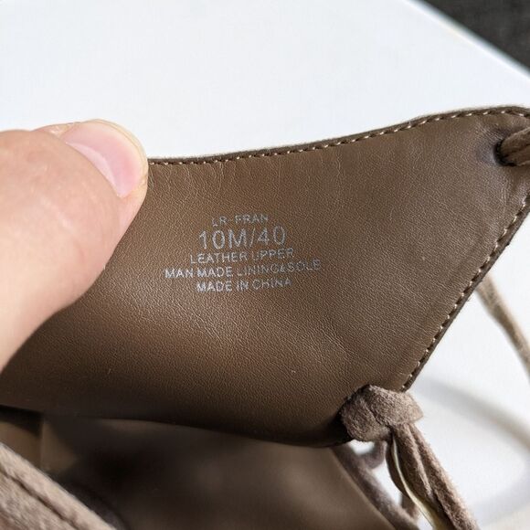 Lord & Taylor Fran Taupe Suede Lace Up Tassel Heels - Picture 8 of 8